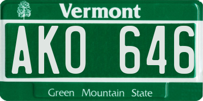 VT license plate AKO646