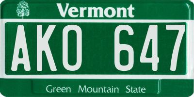 VT license plate AKO647
