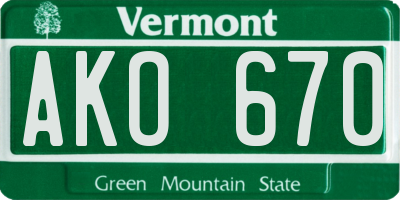 VT license plate AKO670