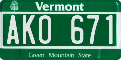 VT license plate AKO671