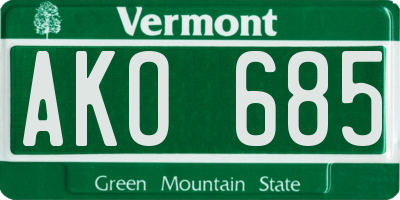 VT license plate AKO685