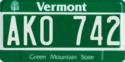 VT license plate AKO742