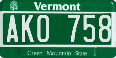 VT license plate AKO758