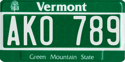 VT license plate AKO789