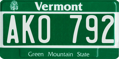 VT license plate AKO792