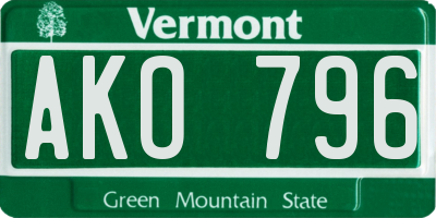 VT license plate AKO796