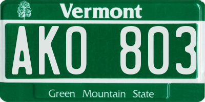 VT license plate AKO803