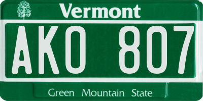 VT license plate AKO807