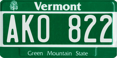 VT license plate AKO822