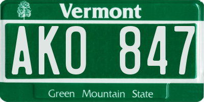 VT license plate AKO847