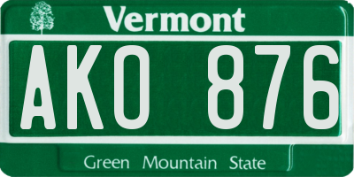 VT license plate AKO876