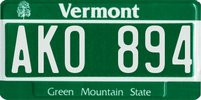 VT license plate AKO894