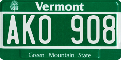 VT license plate AKO908