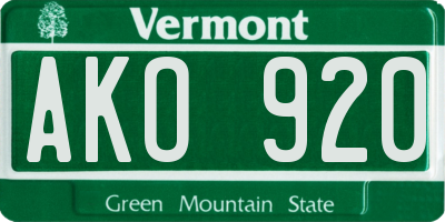 VT license plate AKO920