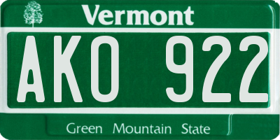 VT license plate AKO922
