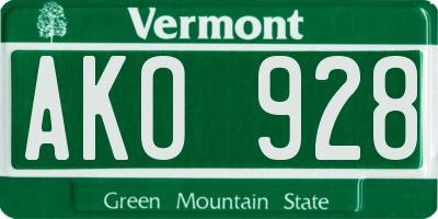 VT license plate AKO928