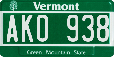 VT license plate AKO938