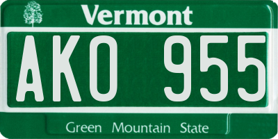 VT license plate AKO955