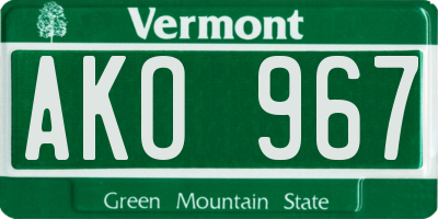 VT license plate AKO967
