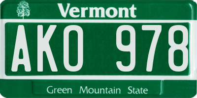 VT license plate AKO978