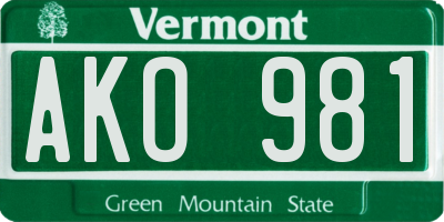 VT license plate AKO981