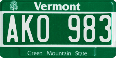 VT license plate AKO983