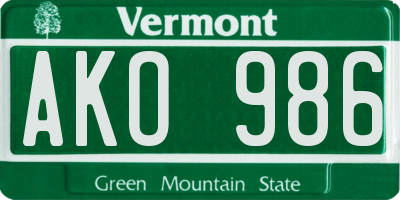 VT license plate AKO986