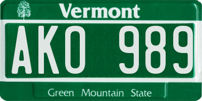 VT license plate AKO989