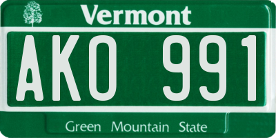 VT license plate AKO991
