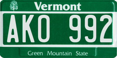 VT license plate AKO992