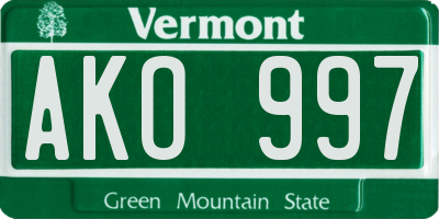 VT license plate AKO997