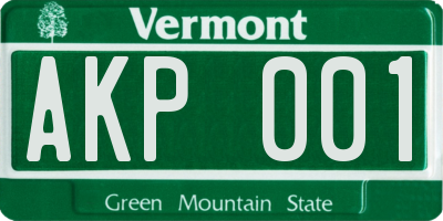 VT license plate AKP001