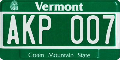 VT license plate AKP007
