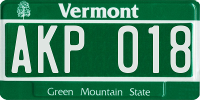 VT license plate AKP018