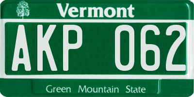 VT license plate AKP062