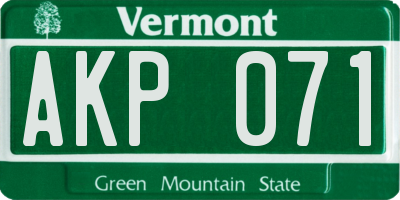 VT license plate AKP071