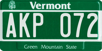 VT license plate AKP072
