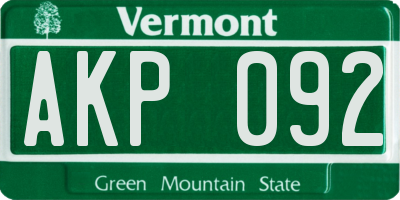 VT license plate AKP092