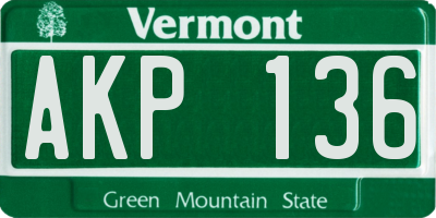 VT license plate AKP136