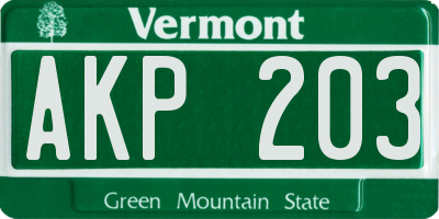 VT license plate AKP203