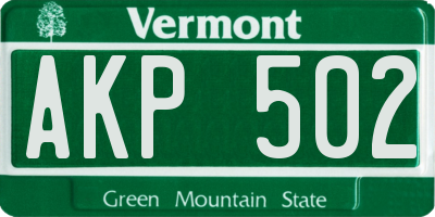 VT license plate AKP502