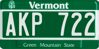 VT license plate AKP722