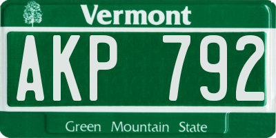 VT license plate AKP792