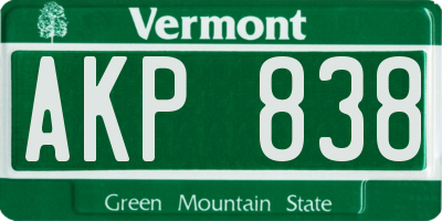 VT license plate AKP838