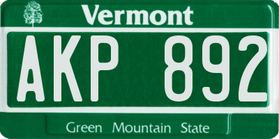 VT license plate AKP892
