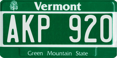 VT license plate AKP920