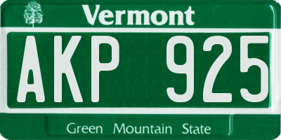 VT license plate AKP925