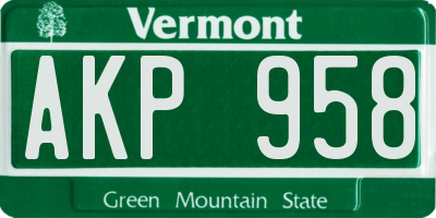 VT license plate AKP958
