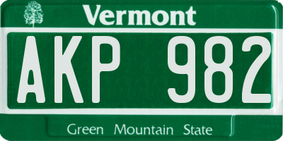 VT license plate AKP982