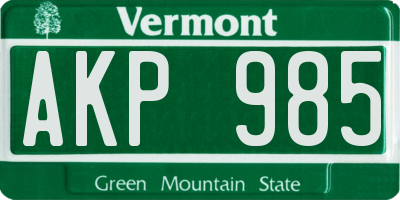 VT license plate AKP985